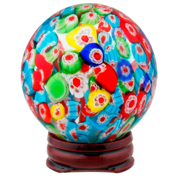 Multicolor Floral Murano Glass Crystal Ball With Wooden Display Stand Decorative Balls Room Decor