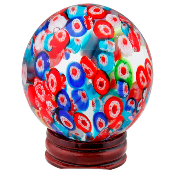 Multicolor Floral Murano Glass Crystal Ball With Wooden Display Stand Decorative Balls Room Decor