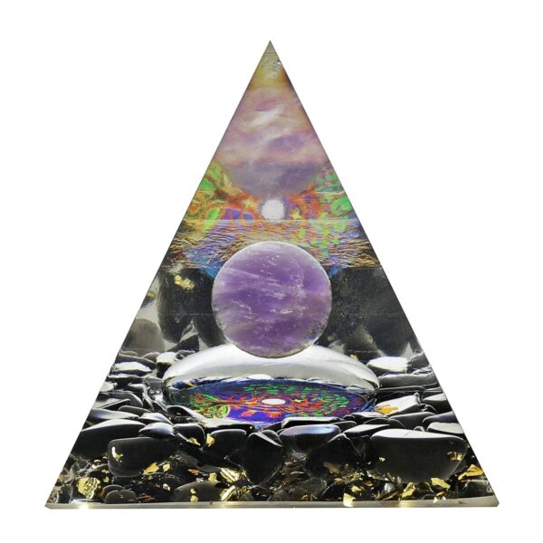 Natural Amethyst Crystal Ball Orgone Pyramid Healing Energy Orgonite Pyramid For EMF Protection Chakra Balancing