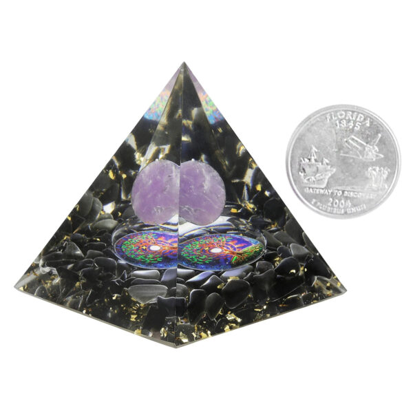 Natural Amethyst Crystal Ball Orgone Pyramid Healing Energy Orgonite Pyramid For EMF Protection Chakra Balancing