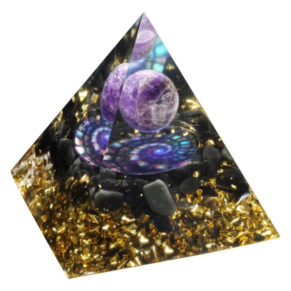 Natural Amethyst Crystal Ball Orgone Pyramid Healing Energy Orgonite Pyramid For EMF Protection Chakra Balancing