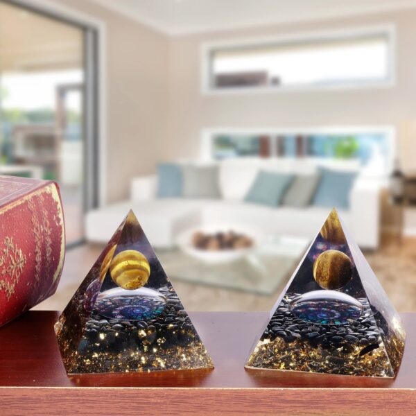 Natural Amethyst Crystal Ball Orgone Pyramid Healing Energy Orgonite Pyramid For EMF Protection Chakra Balancing