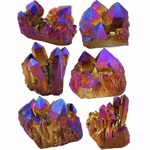 Purple Gold Aura Titanium Coated Natural Crystal Quartz Cluster Drusy Geode Specimen Decor