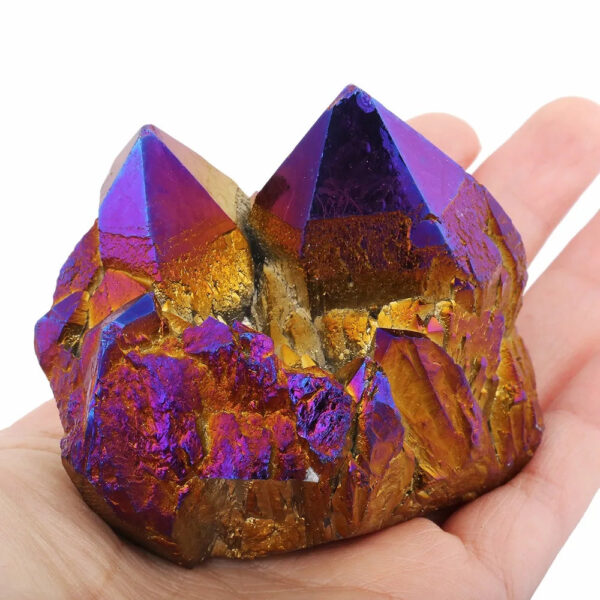 Purple Gold Aura Titanium Coated Natural Crystal Quartz Cluster Drusy Geode Specimen Decor