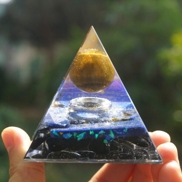 Orgone Pyramid~Tiger eye Crystal Ball Orgone Pyramid With Lapis Lazuli Obsidian Quartz Stone Orgonite Reiki Energy Healing Pyramid
