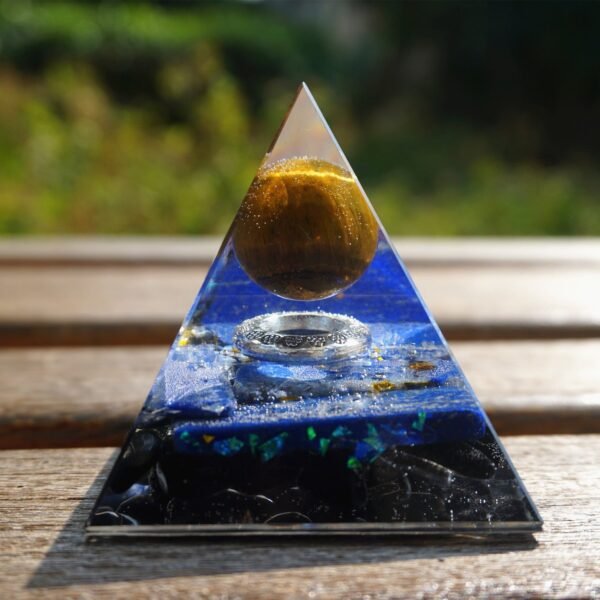 Orgone Pyramid~Tiger eye Crystal Ball Orgone Pyramid With Lapis Lazuli Obsidian Quartz Stone Orgonite Reiki Energy Healing Pyramid