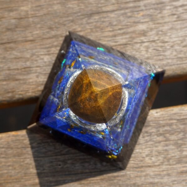Orgone Pyramid~Tiger eye Crystal Ball Orgone Pyramid With Lapis Lazuli Obsidian Quartz Stone Orgonite Reiki Energy Healing Pyramid