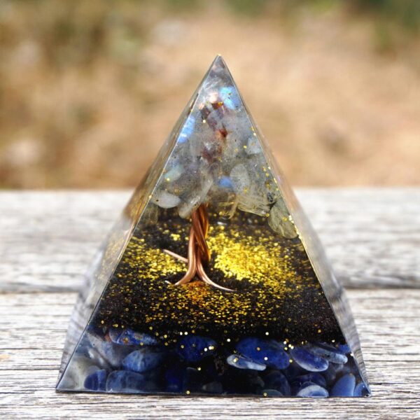 Orgone Pyramid~Tree of Life Orgone Pyramid 60mm Gray Moonstone & Sodalite Stone,Iron Shavings EMF Orgonite Energy Chakra Reiki