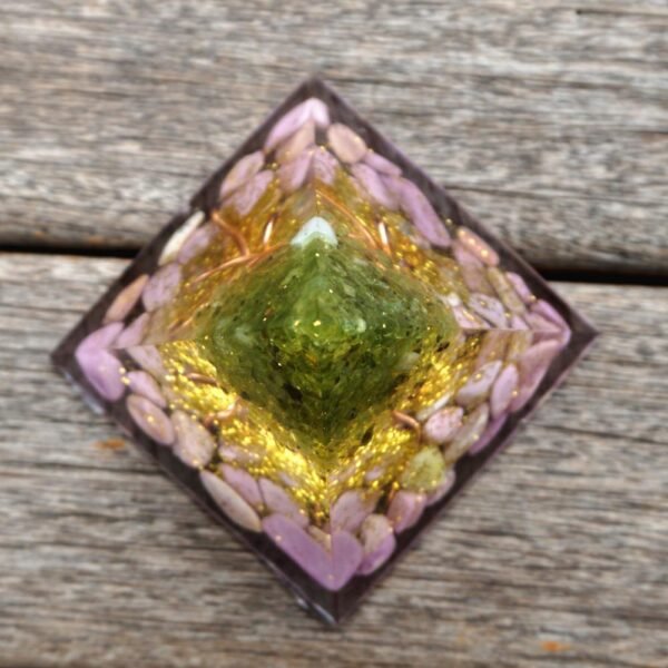 Orgone Pyramid~Tree of Life Orgone Pyramid 60mm Peridot & Lepidolite EMF Protection Orgonite Energy Chakra Reiki Meditaiton Healing Tool