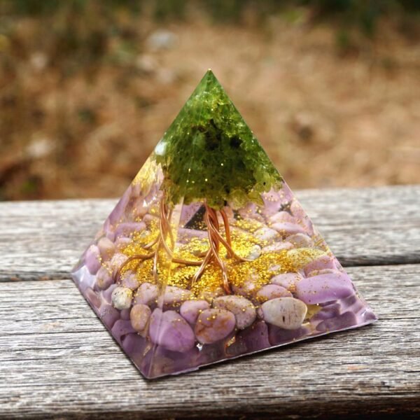 Orgone Pyramid~Tree of Life Orgone Pyramid 60mm Peridot & Lepidolite EMF Protection Orgonite Energy Chakra Reiki Meditaiton Healing Tool