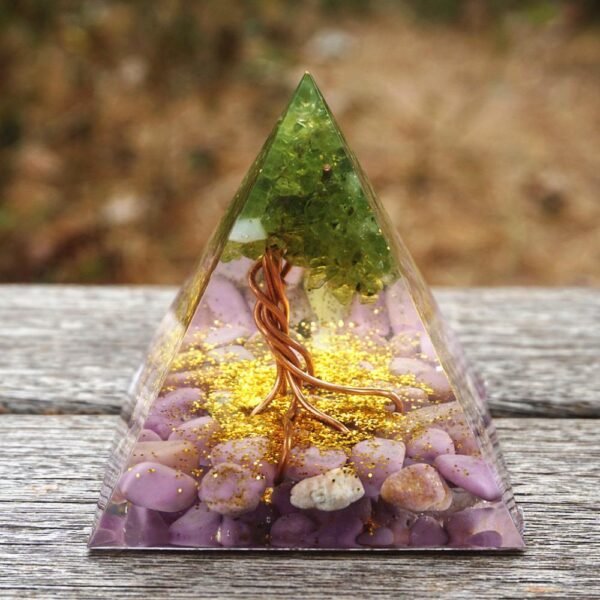 Orgone Pyramid~Tree of Life Orgone Pyramid 60mm Peridot & Lepidolite EMF Protection Orgonite Energy Chakra Reiki Meditaiton Healing Tool