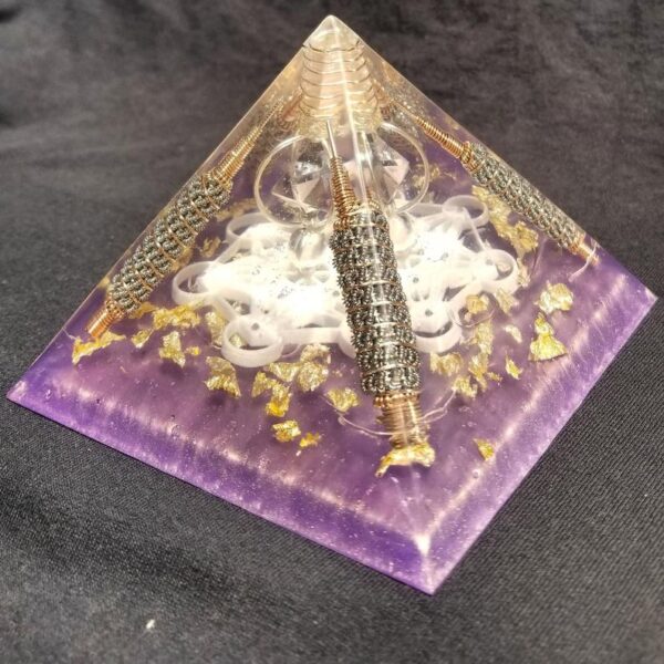 Orgone® Pyramid Energy Healing Orgonite® Pyramid Larger Amethyst Metatron merkaba & quartz crystal EMF / RF Protection