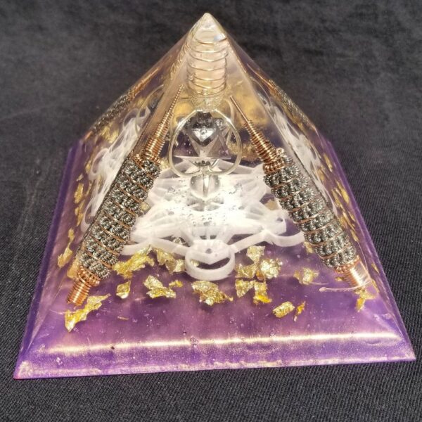 Orgone® Pyramid Energy Healing Orgonite® Pyramid Larger Amethyst Metatron merkaba & quartz crystal EMF / RF Protection