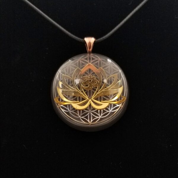 Orgonite® Pendant - Om lotus flower of life orgone® amulet pendant with quartz crystal. Protection from EMF Protection