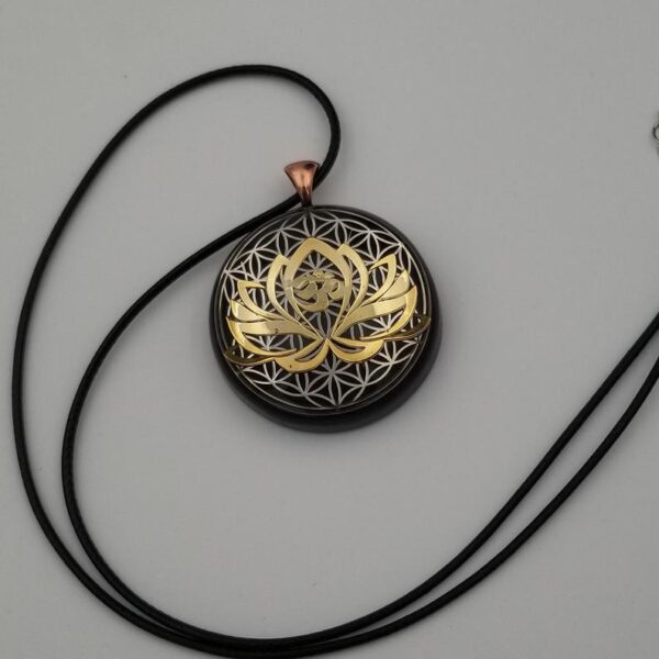 Orgonite® Pendant - Om lotus flower of life orgone® amulet pendant with quartz crystal. Protection from EMF Protection