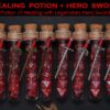 Potion Flask Dice~Potion of Healing & Legendary Hero Sword : Polyhedral Dice Set of 7 with RPG Fantasy Potion Flask | Dungeons and Dragons Dice | DnD Dice Set