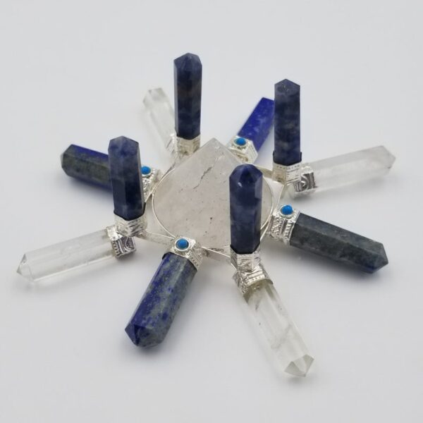 Crystal Generator Antenna wheel healing tool with Lapis Lazuli, clear quartz, tuquoise Reiki crystal energy healing tool