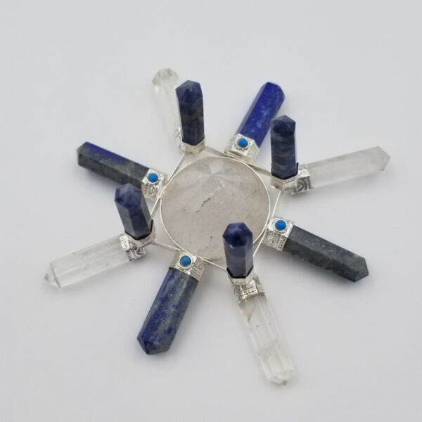 Crystal Generator Antenna wheel healing tool with Lapis Lazuli, clear quartz, tuquoise Reiki crystal energy healing tool