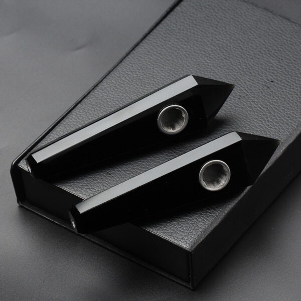 Obsidian Pipe Smoking Point Natural Quartz Crystal Healing