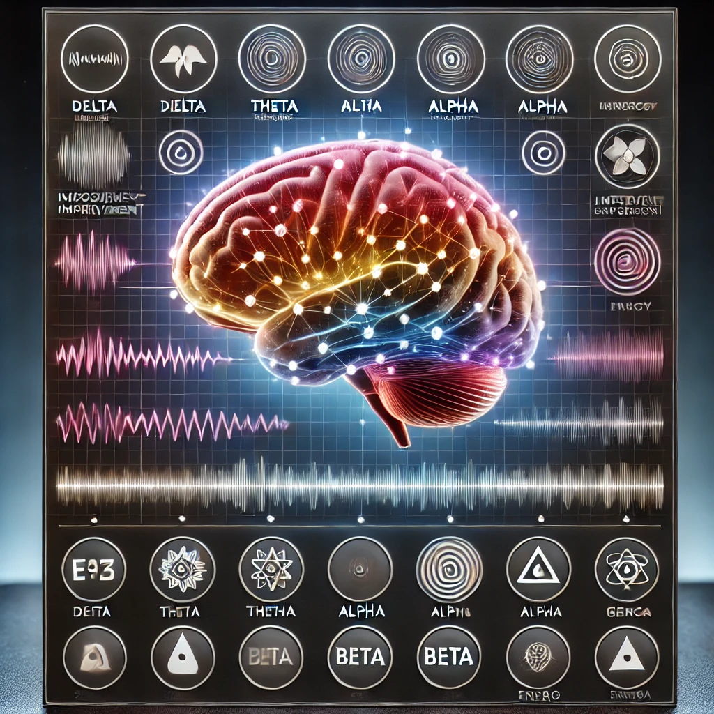 Healing music brainwaves diagram with Delta Theta Alpha frequencies