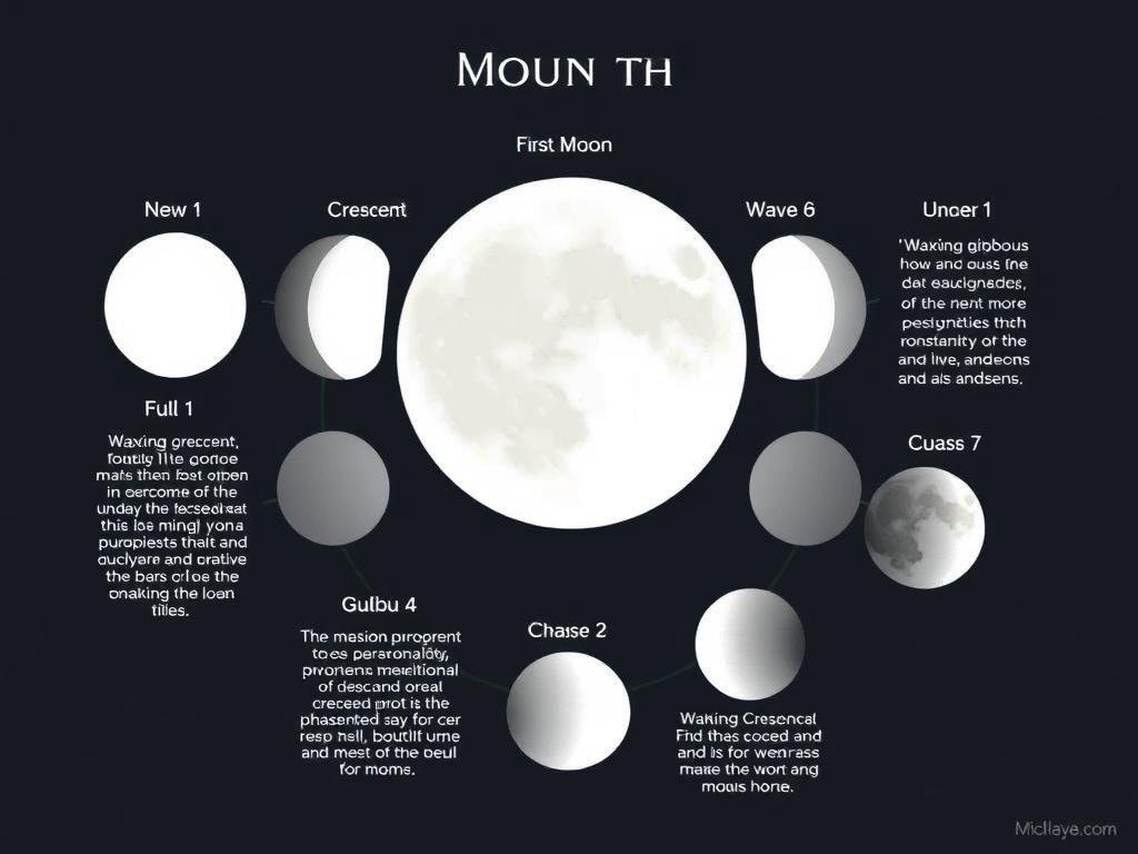 Diagram showing moon phases and their influence on personality traits