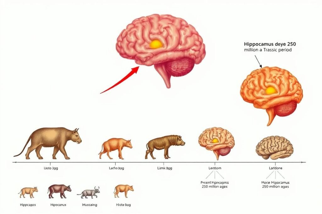 Evolutionary timeline showing the development of the hippocampus 250 million years ago