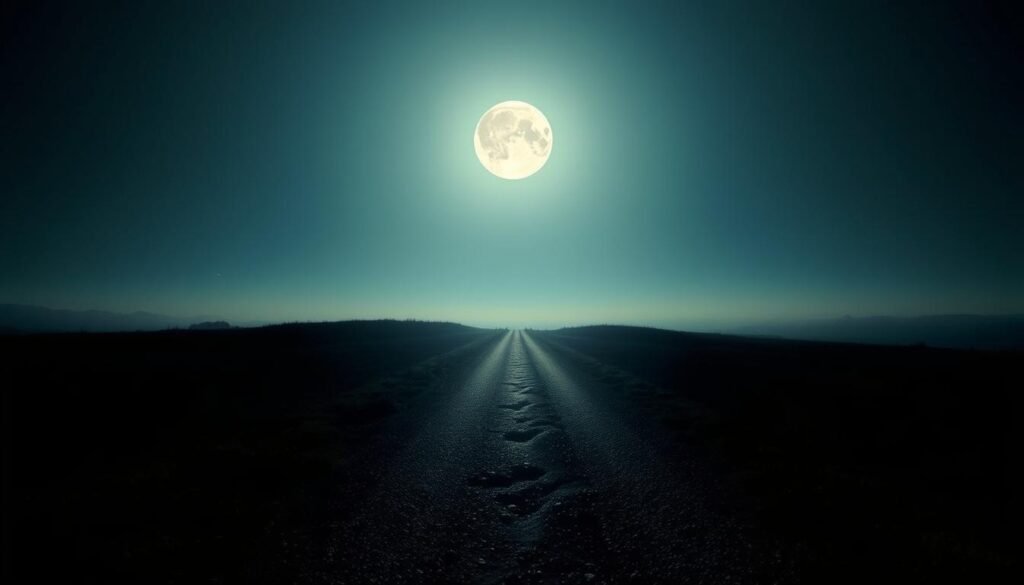 Moonlight path leading to horizon symbolizing journey of self-discovery