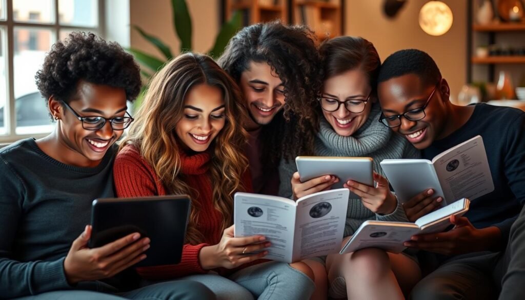Multiple people looking at their personalized moon reading reports