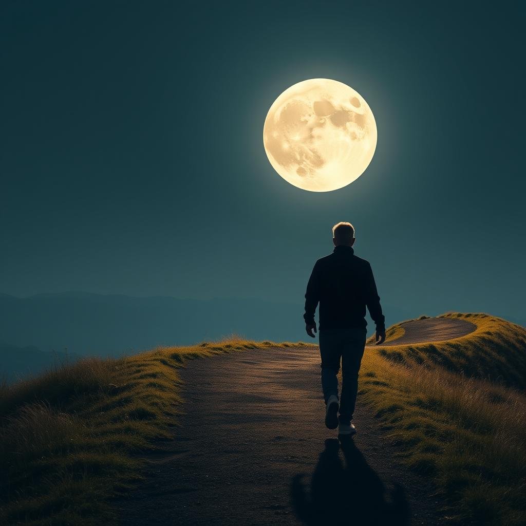 Person following path under moonlight representing life purpose guidance