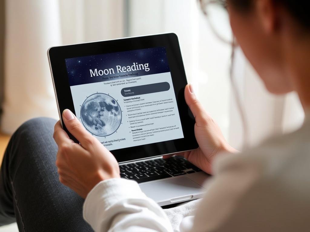 Person receiving their personalized moon reading on digital device