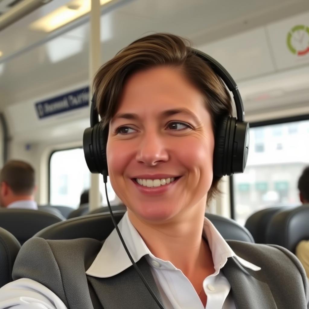 Person using headphones during commute with increase intelligence subliminals