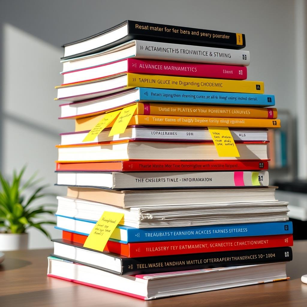 Stack of books representing accelerated learning with increase intelligence subliminals