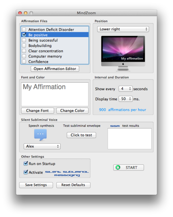 MindZoom: Subliminal Affirmation Software