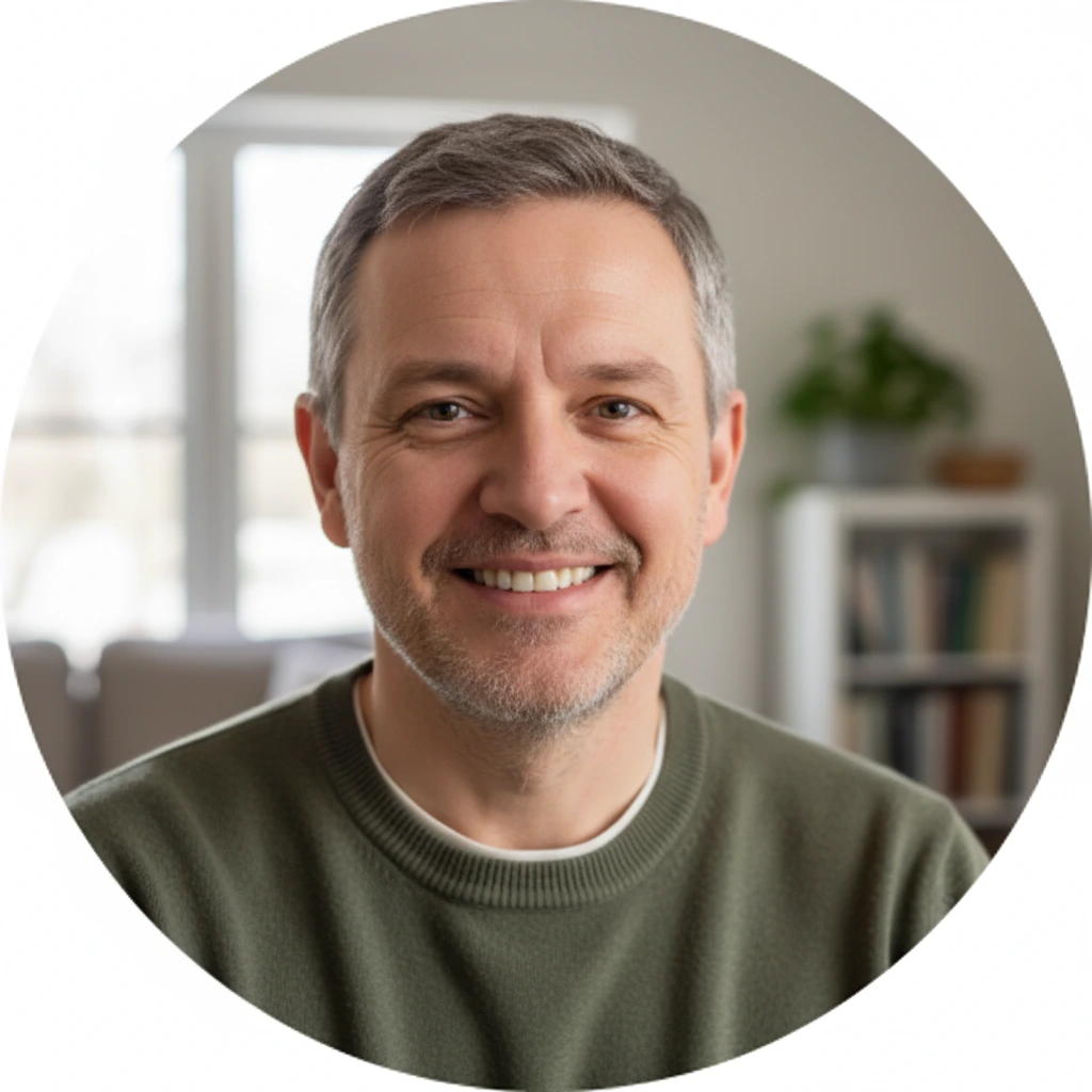 Portrait of a middle-aged man sharing his experience with shifting vibrations