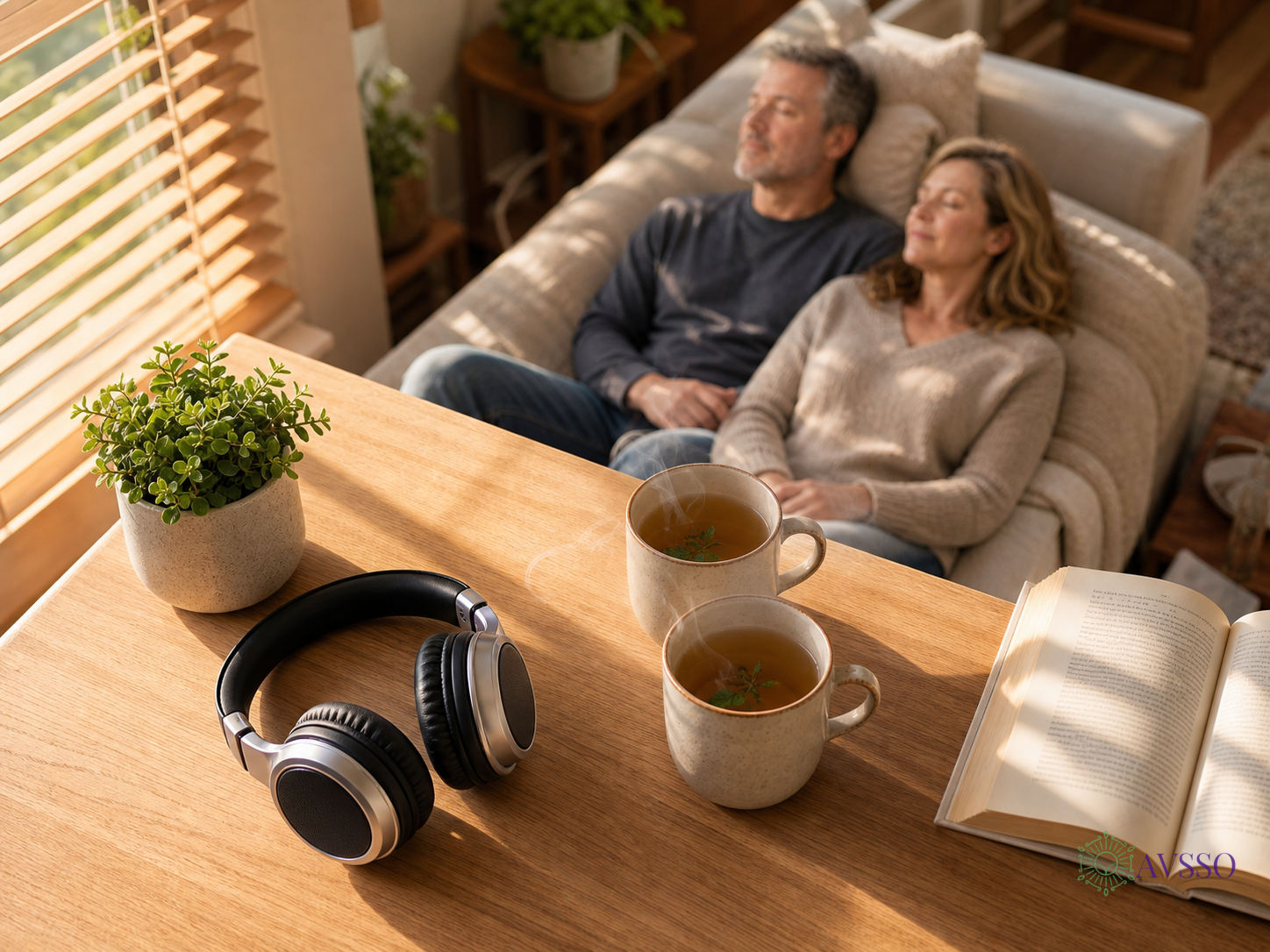 middle-aged couple sharing a quiet moment at home